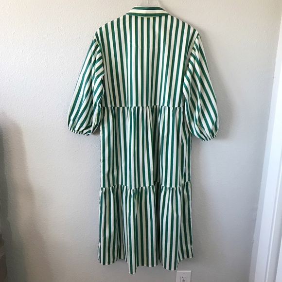 Maeve Anthropologie The Bettina Size S Tiered Striped Cotton Midi Shirt Dress - Picture 3 of 11